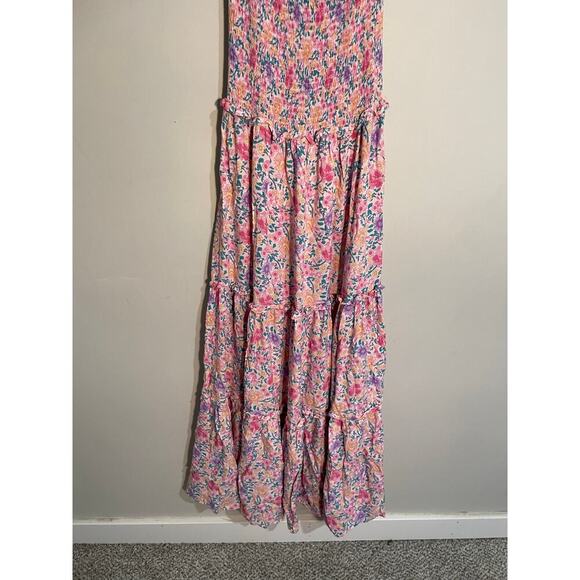 Anthropologie Abel The Label Pink Floral Smocked Tiered Off Shoulder Maxi Dress - Picture 8 of 9